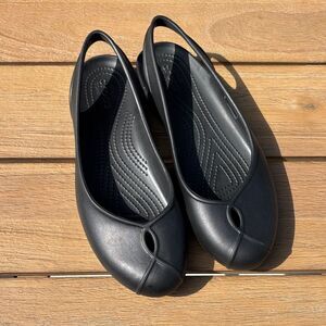 CROCS Women Olivia II Flat Black neutral comfort ballet flats shoes size 10 EUC
